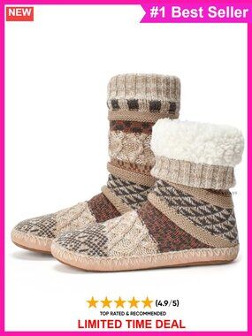 Soft Sherpa Lined Non Slip Slipper Socks Cushioned Cozy Warm